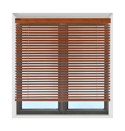 faux wood blinds installed in the frame